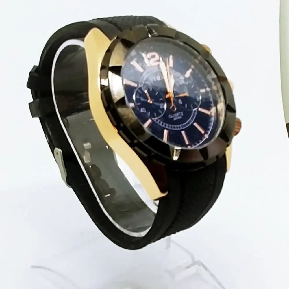 STRADA Watch ION Plated RG Silicone Band Black